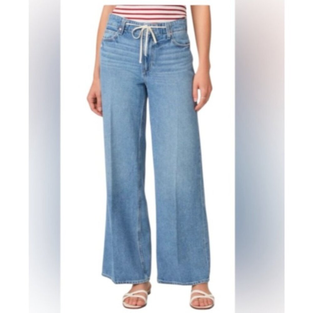 NWT PAIGE Zoey Jeans Drawstring Tie Waist Low Rise Denim Wide Jazz Club Blue 34